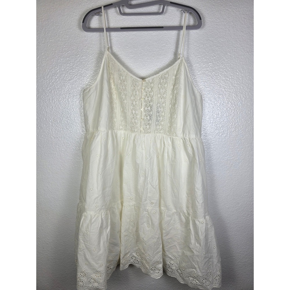 Levis Womens White Cotton‎ Eyelet Tiered Cora Mini Dress Adjustable Straps XXL